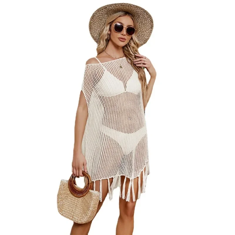2024 Summer New European and American Women's Tassel Large Loose Hollow Beach Swimsuit Vacation Cover Up for Women SFC39-4
