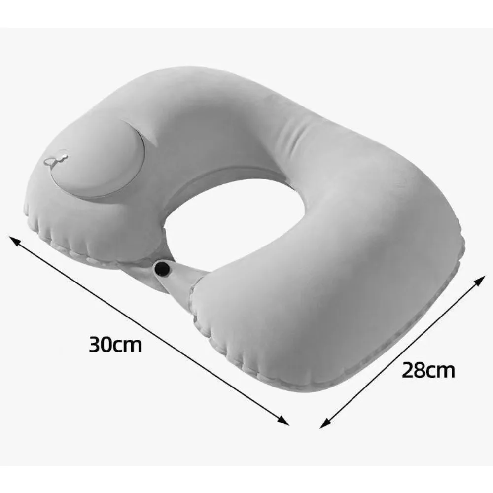 U Shaped Press Inflatable Pillow, Soft Portable Travel Neck Pillow For Long Sleeping On Airplane Flight, Train Trip Or Office Na