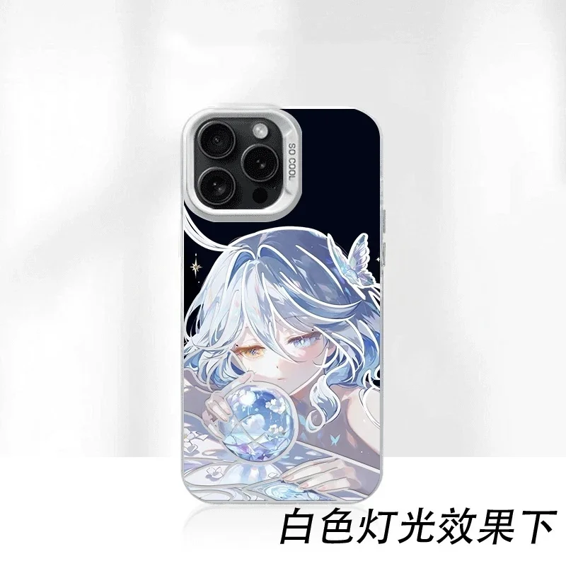 Furina menina focalors bola de cristal caso telefone para iphone 11 12 13 14 15 16 17 pro max plus ar mini genshin impacto capa traseira
