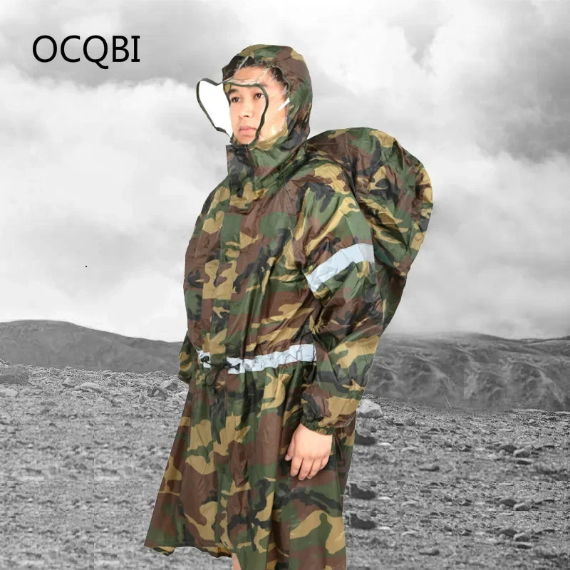 

Outdoor Military Impermeable Camo Raincoat Motorcycle camping with Waterproof Backpack and Reflective Poncho Rain Cape