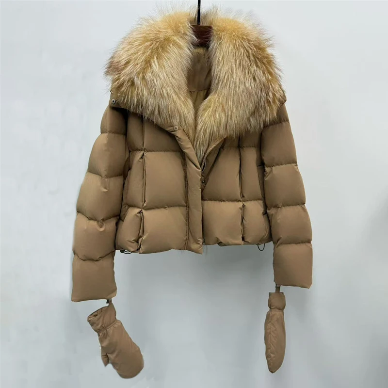 Dames winterdonsjack Nieuwe afneembare donsjassen met vossenbontkraag voor de winter 2025, winddichte en warme dikke jas met opstaande kraag