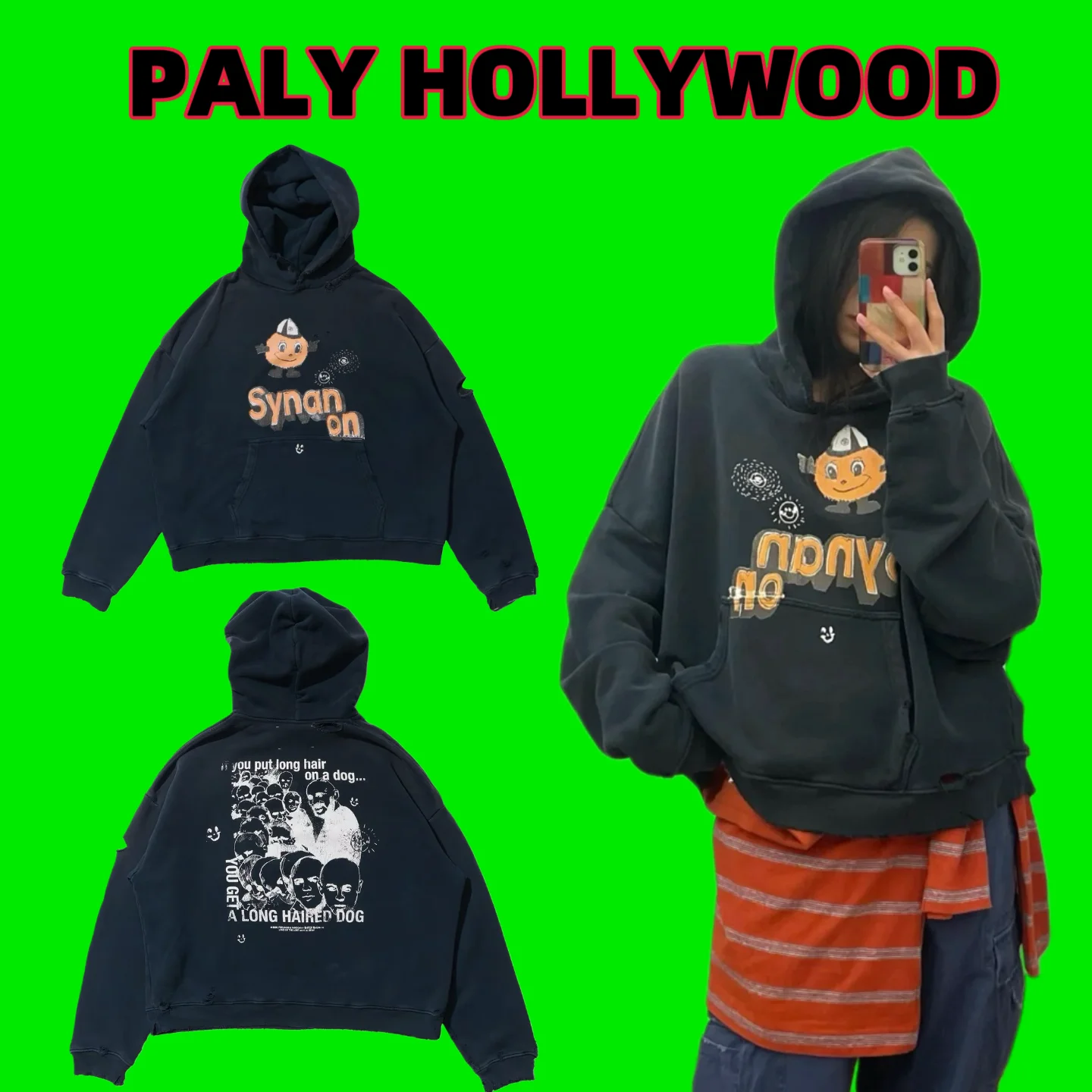 

ex Loose Fit Hoodie Bla Cartoon fiti Design Long Sve Thermal Comfortable Casual Streetwear for Youth And Adults