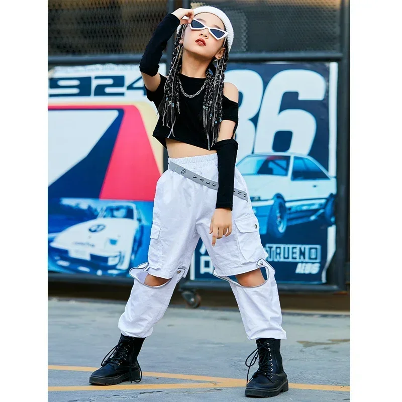 

Модная одежда для девочек, комплект в стиле хип-хоп, костюм Kpop, сценический наряд, одежда для джазовых танцев, укороченные топы, брюки-карго, костюм болельщика DL8753
