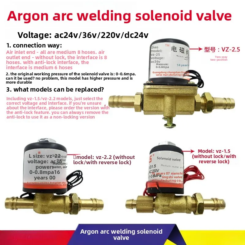 

Argon Arc Welding Machine Solenoid Valve, Gas Valve VZCT2.2 Argon Arc Welding Machine Parts, AC AC220