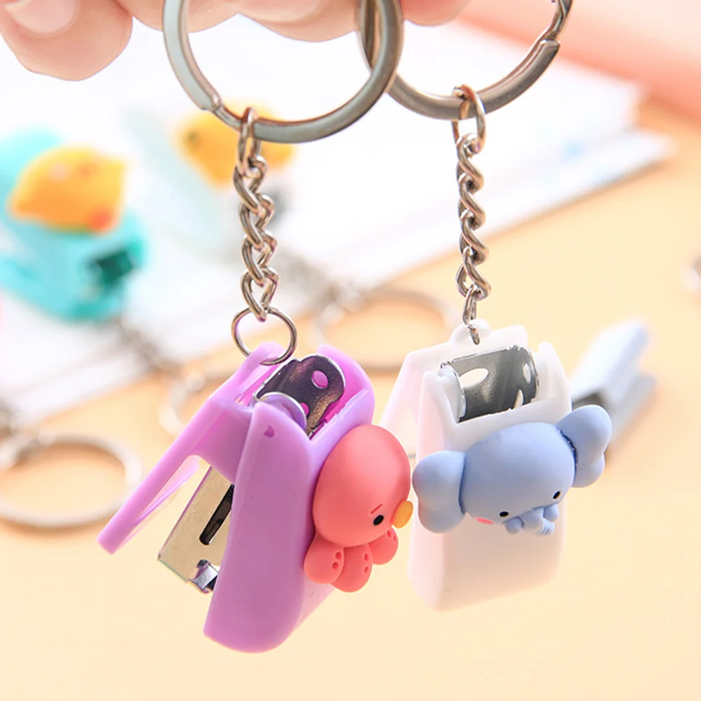 5 Pcs Small Stapler Gift Key Ring Staples Keychain Office Supplies Rings Student Animal Keyring with