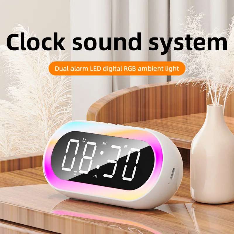 Altavoz Bluetooth con cargador inalámbrico, lámpara de noche portátil pequeña, carga inalámbrica, pantalla de reloj Digital, luz nocturna, despertador