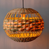 Hand Woven Pendant Light Spherical Bamboo Chandelier Lamp Shade Rattan Ceiling Light Fixture for Living Room Dining Room Bedroom
