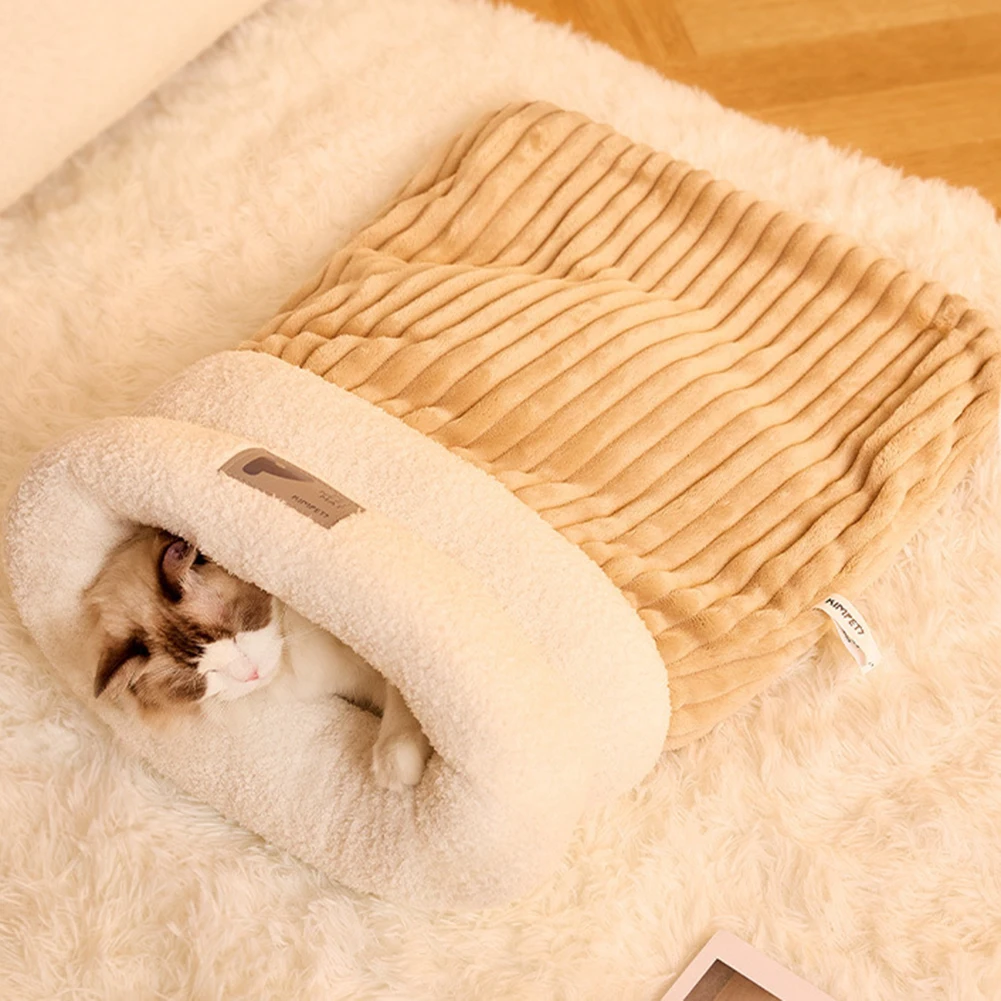 Katze warmer Schlafsack weich bequemer zotteliger atmungsaktiver Katzenbett Waschbar entzückende Katzenzubehör Tierversorgungen für den Winter