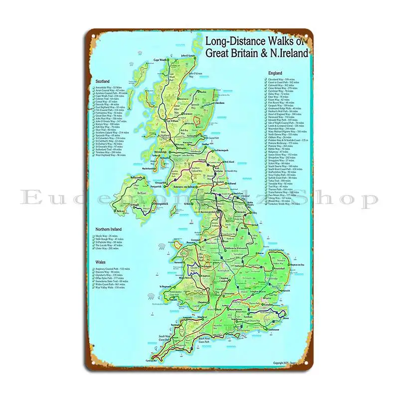 Long Distance Walks Of Great Britain And Northern Ireland Metal Sign Kitchen Cinema Kitchen Designer Home Tin Sign Poster