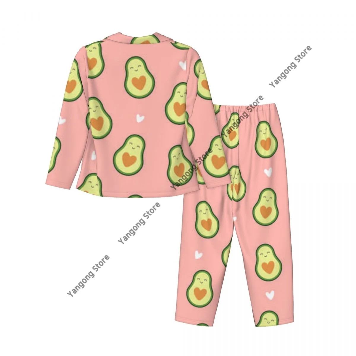 Women Sleepwear Pajamas Cute Avocado With Hearts Shapes Long Sleeve Pijama Female Set Negligee Cardigan Suit image 4