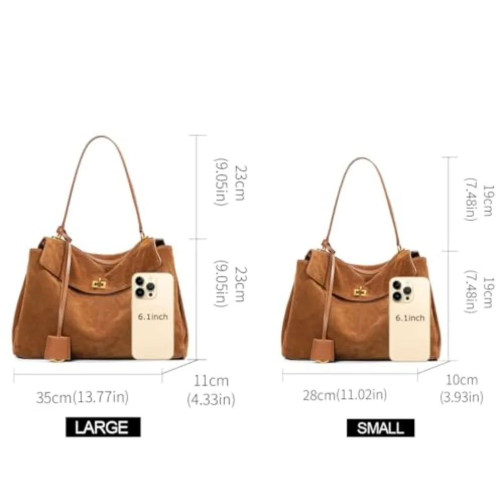 Genuine Leather Cowhide Women's Shoulder Bag Large Capacity Flap Buckle Underarm Handbag with Detachable Strap