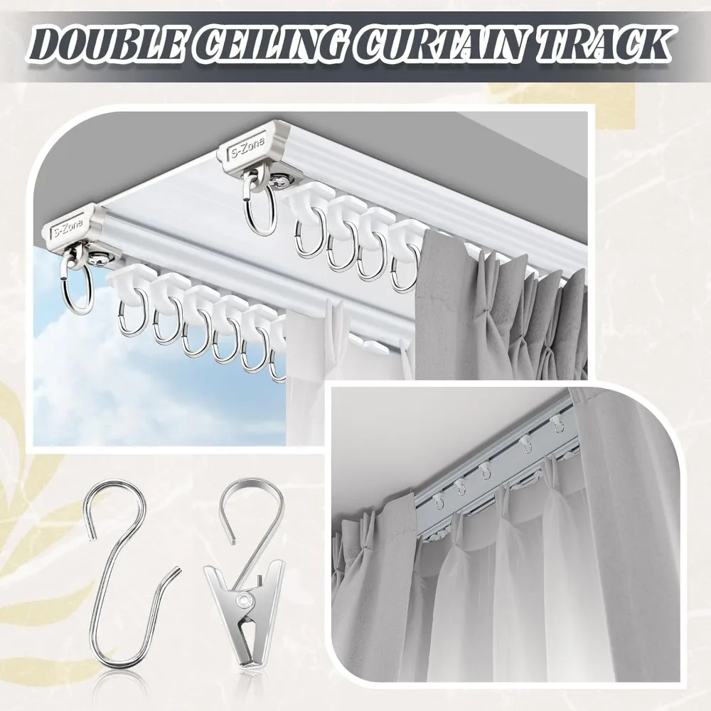 

Ceiling Curtain Double Track Set 3ft-13ft/4 Meter White Double Curtain Track Ceiling Mount Heavy Duty Room - Free Delivery