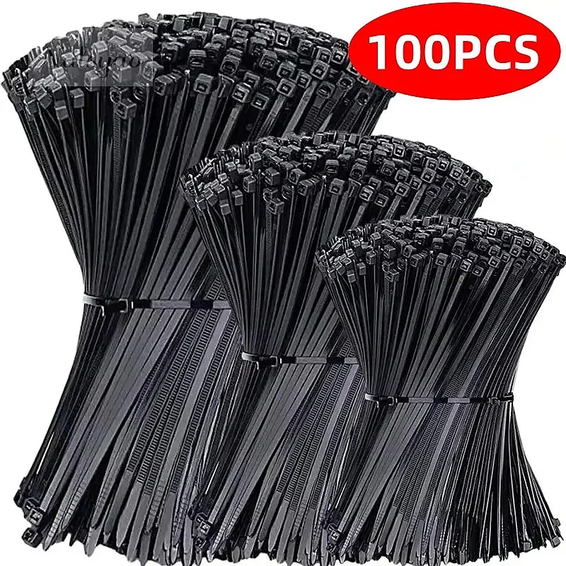 100PCS Plastic Nylon Cable Ties Self-locking Adjustable Cord Straps Fastening Loop Home Office Wire Management Organizer Ties