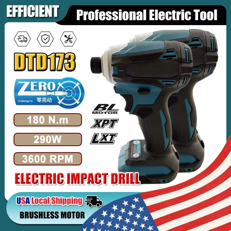 

Аккумуляторный ударный гайковерт Fit Makita DTD173, 1800 об/мин, 180 Нм, бесщеточный двигатель, электрическая дрель, режимы работы: по дереву/болтам/T-образный, для Makita 18В