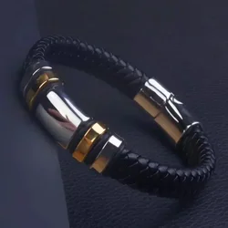 High Quality Hand Braided Leather Stainless Steel Magnetic Buckle Bracelet Men\'s Charm Fashion Casual Jewelry Gift