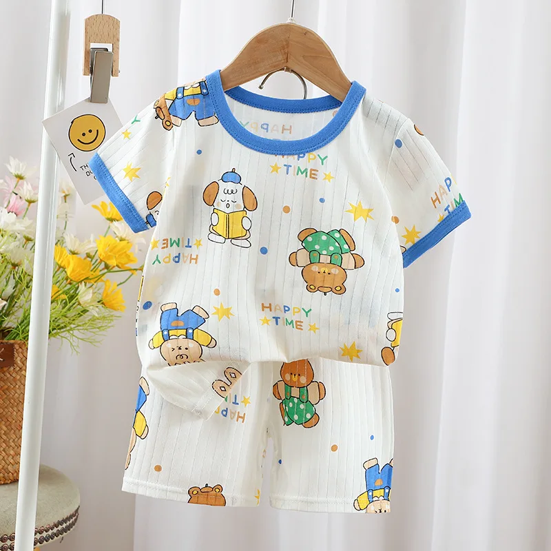 Baby Pajamas Sets Cotton Child Pajamas Toddler Summer Sleeveless Baby Nightwear Pyjamas Kids Cartoon Homewear Clothes