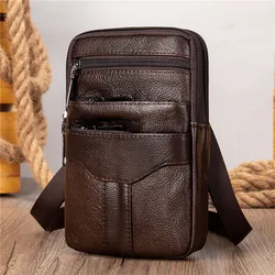 Men Genuine Leather Shoulder Male fanny pack High Quality Messenger Bags  Men's Fashion Business Belt Bag Small Briefcase Waist