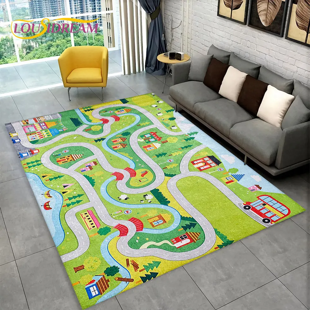 Child Playmat Highway City Traffic Playroom Area Rug Large,Carpet Rug for Living Room Bedroom Decor,Kids Game Non-slip Floor Mat