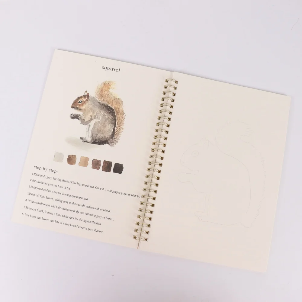 1/6 قطعة كتاب رسم بالألوان المائية للبالغين مع ربط حلزوني، نشاط فني للبالغين، مجلة ألوان مائية، كتاب تلوين بالألوان المائية