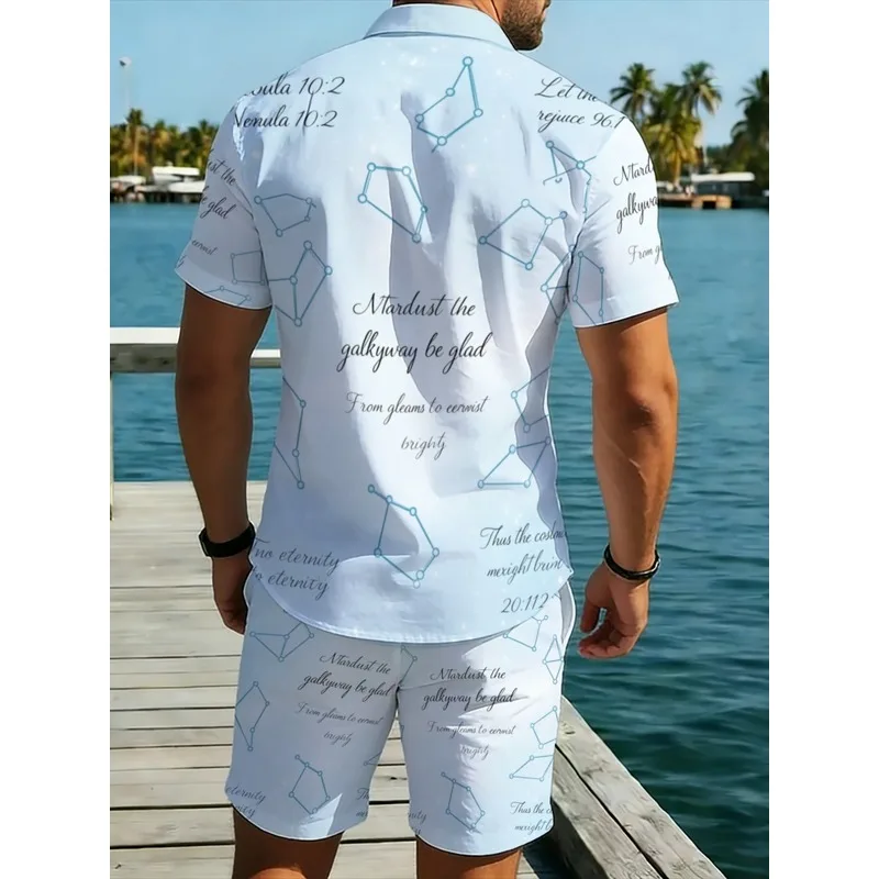 Men's Lightweight Polyester Short Sleeve Shirt & Shorts Set White Elegant Printed Beach Vacation CasualOuting Breathable Durable