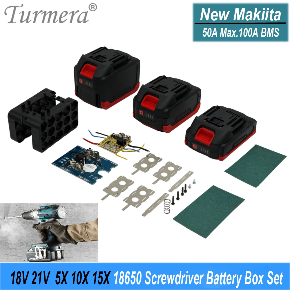 

Turmera 18V 21V Screwdriver Battery Case 5X 10X 15X 18650 Holder 5S 50A Max.100A BMS Welding Nickel for Diy Electric Drill Use