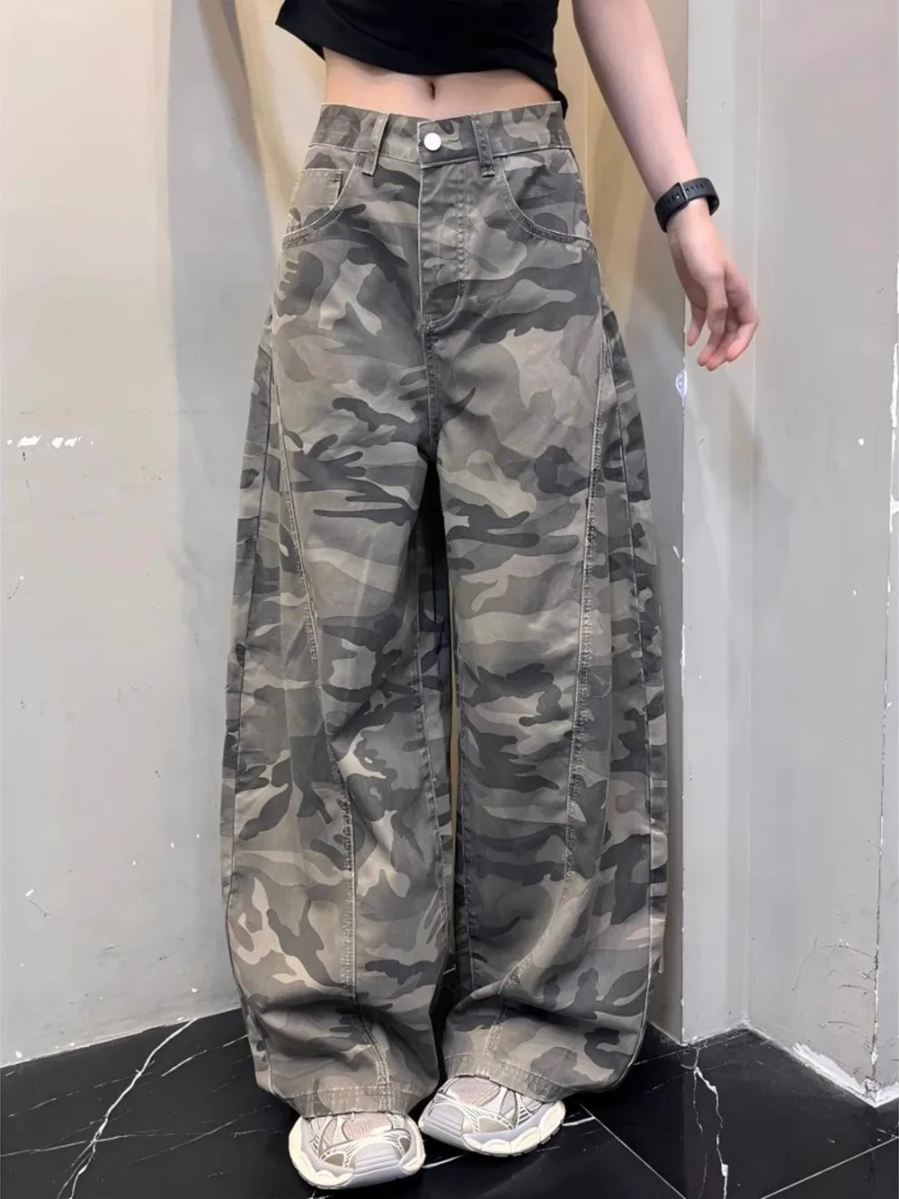 

Американские камуфляжные рабочие брюки унисекс, летние, тонкие, с высокой талией, деконструированные, свободные, широкие штанины, в стиле Haome