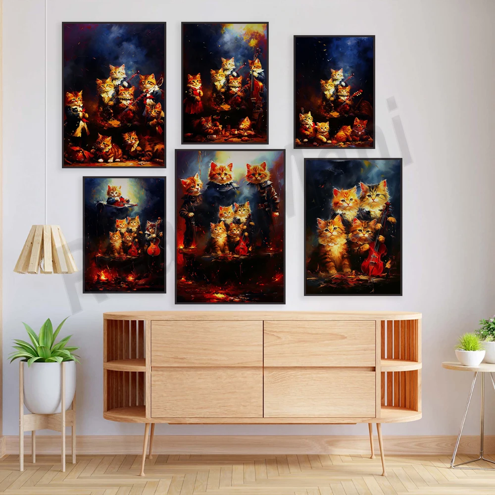 Aristocats Chorus Prints, Cat Prints, Cat Music Oil Paintings Fine Art Prints Colorful Pets Wall Decoration Posters