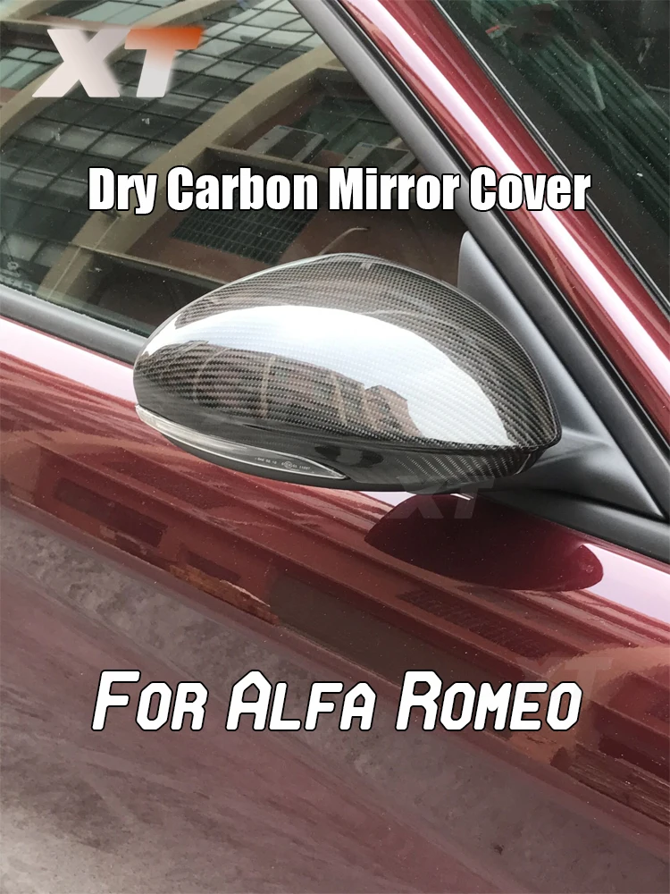 

Stick on Cover For Alfa Romeo 2016+ Giulia Stelvio Real Dry Carbon Fiber Rearview Mirror Caps Sticker Accessories