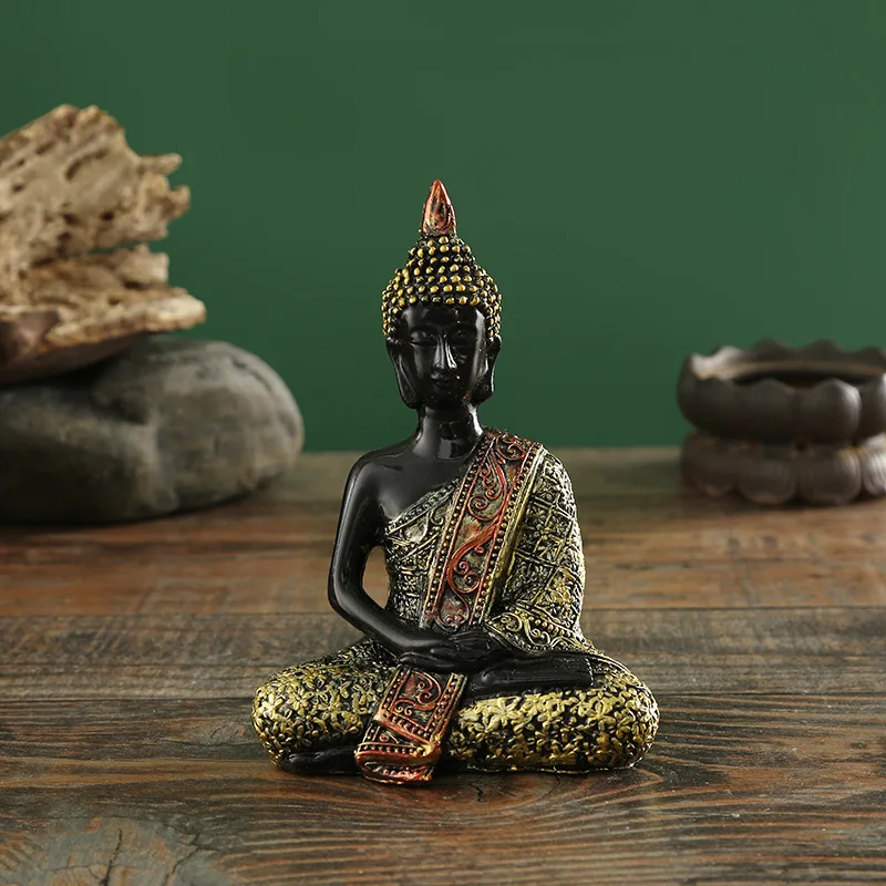 Thai-style seated Buddha figurine, suitable for living room or entryway, a Zen-inspired decorative piece, Southeast Asian home d