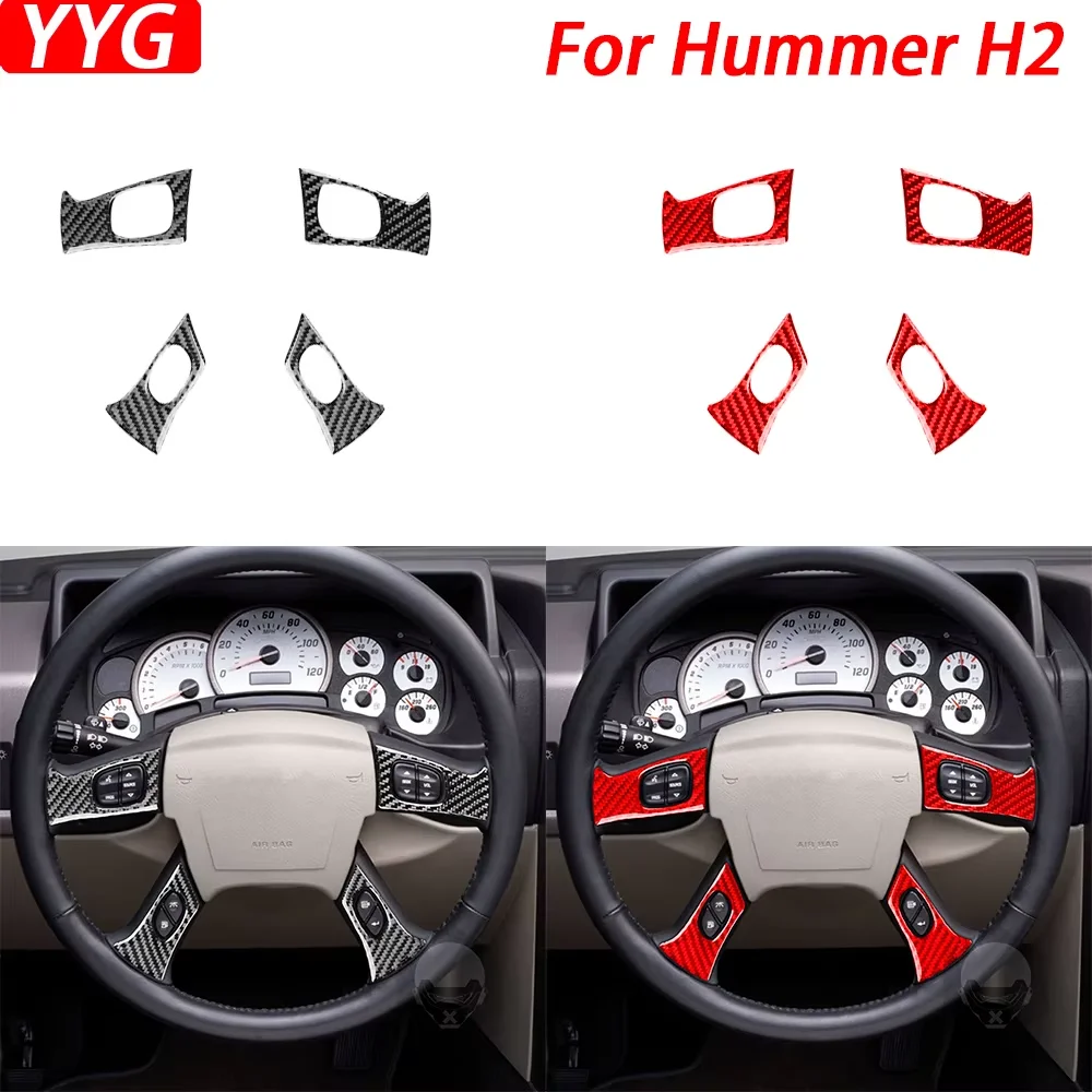 For Hummer H2 2003-2007 Carbon Fiber Steering Wheel Button Panel Decorative Cover Car Interior Decoration Accessories Sticker