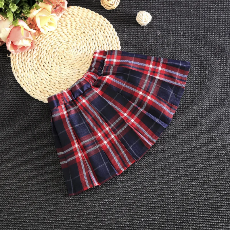 Summer Outfit Baby Girl Clothes Korean Cute Bow White Long Sleeve Tops+Plaid Skirt Children\'s Sets Boutique Kid Clothing BC112