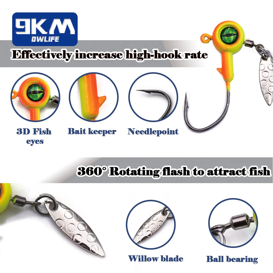 Angeln Jig Kopf Haken mit Spinner - Underspin Crappie Angeln Jig Kopf mit Weide Klinge Angeln Köder Haken Salzwasser Süßwasser – Detail 5