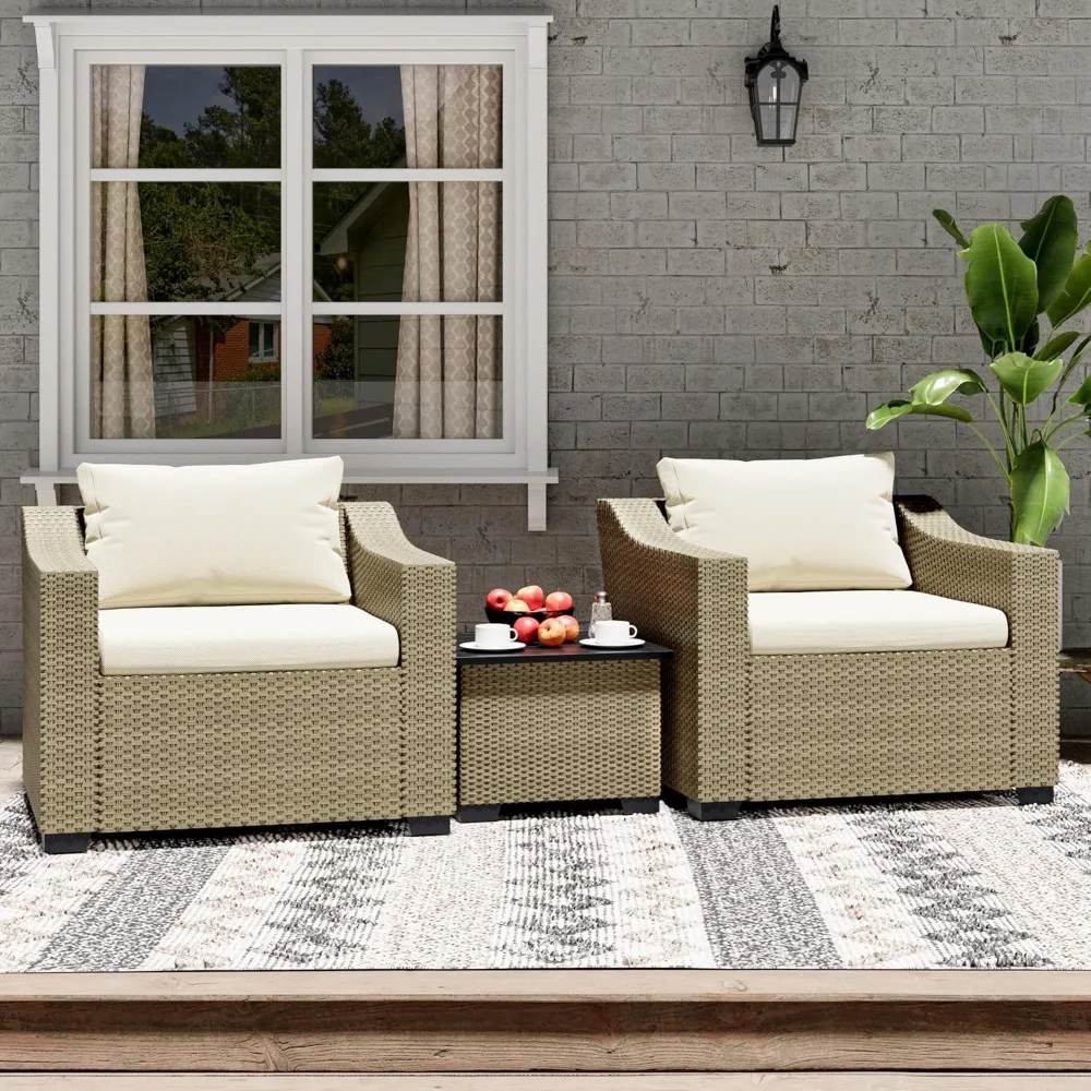 

Rattan Patio Conversation Set: Outdoor Sectional Sofa with Coffee Table & Cushions for Poolside​
