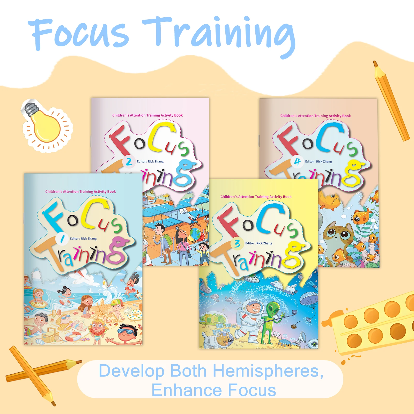 4PCS Focus Training Books for Kids – Fun Brain Games to Develop Both Hemispheres & Improve Attention Skills