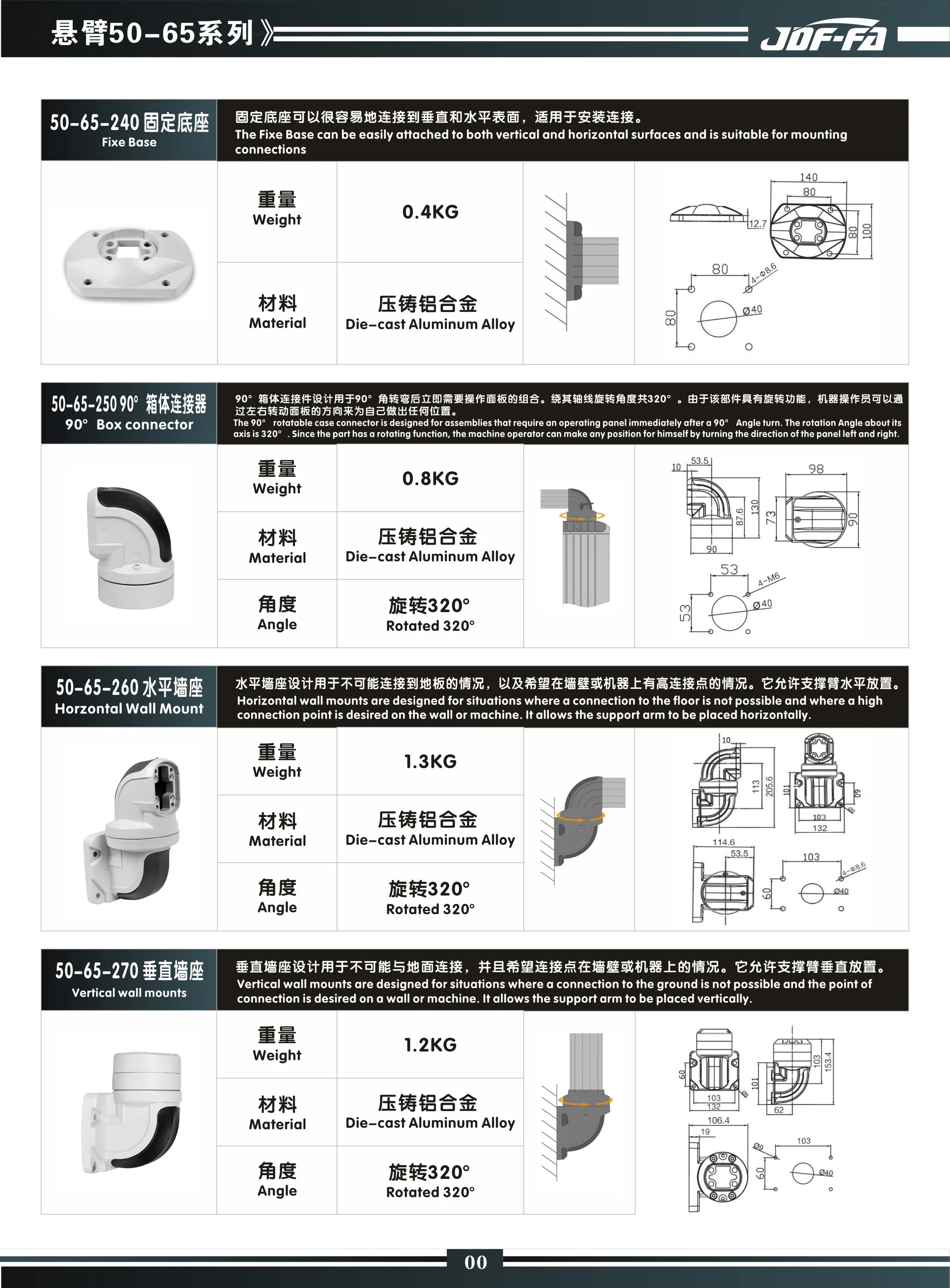 Compact HMI Support Arm System, Light Duty Aluminum Control Box Bracket for Small CNC Machine, JDF 5065 Adjustable Monitor Mount