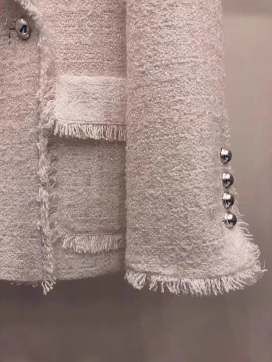 GALCAUR White Spliced Brooch Jacket Female Lapel Long Sleeve Loose Elegant Intellectual Style Women's Jackets Autumn Fashion New