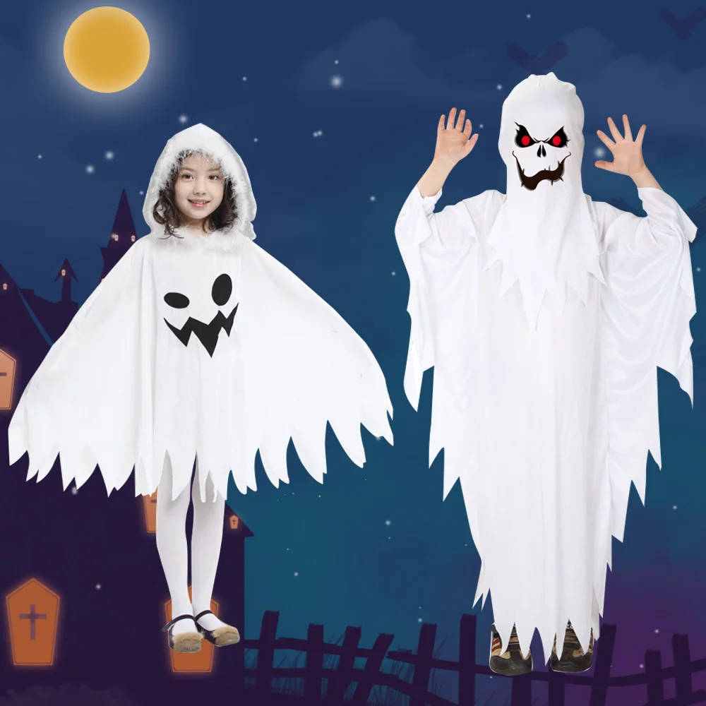 

Halloween Adult Ghost Costume for Girls Boy Glow In The Dark Cloak with Hood Children Elf Cosplay Cape for Party