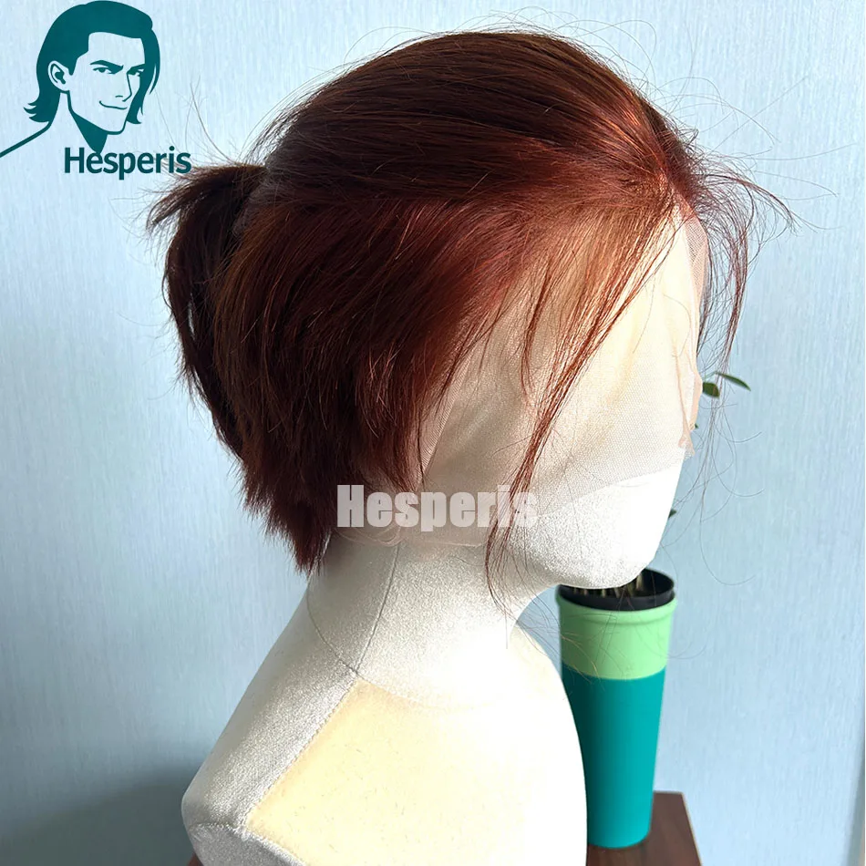 

Hesperis Полные кружевные парики из человеческих волос для мужчин Undercut Half Updo And Ponytai Предварительно вырезанные мужские волосы Красновато 99 j Короткий парик для мужчин