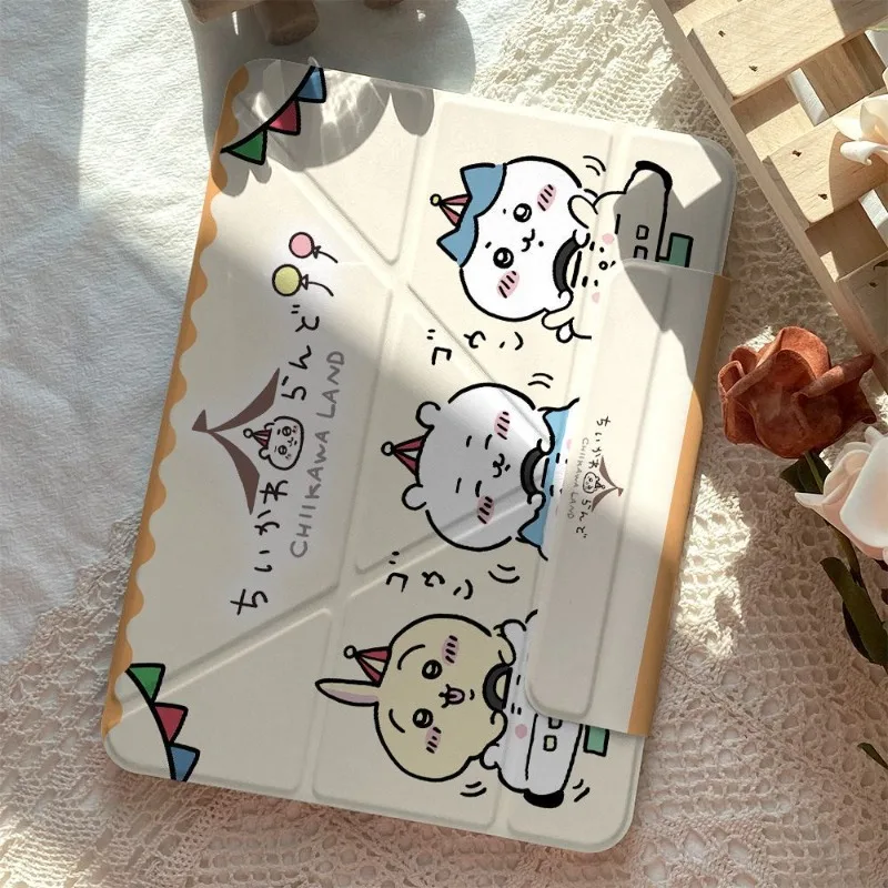 Cartoon Kawaii IPad Tablet Protective Case Pro Acrylic Transparent 3+Y Fold Anti Fingerprint Multi-angle Stand HD Clear Chiikawa