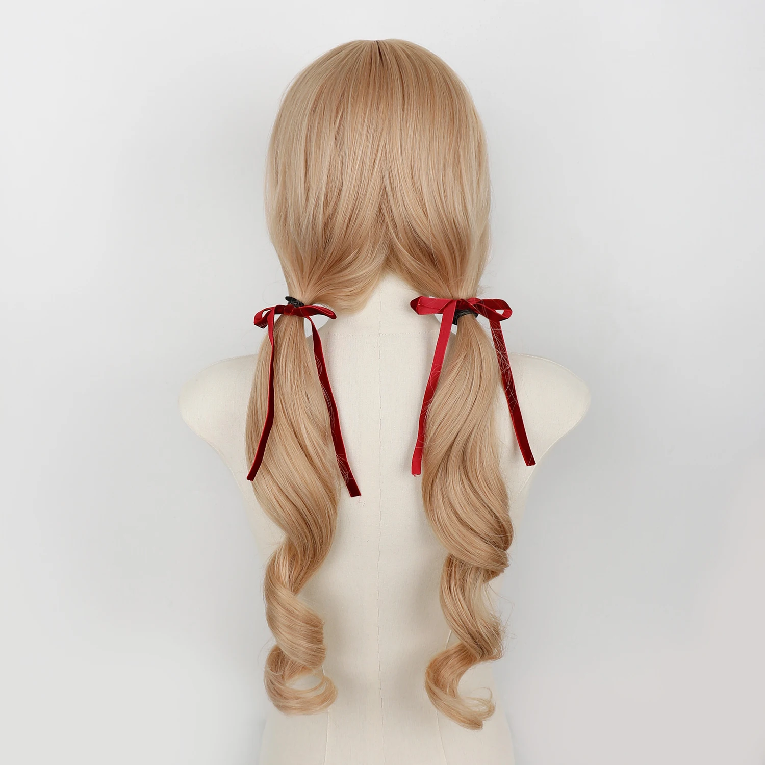 Lolita Sweet Cute Anime Cosplay Wig Light Blonde Long Curly Pigtails Synthetic Hair for Halloween Costume Party
