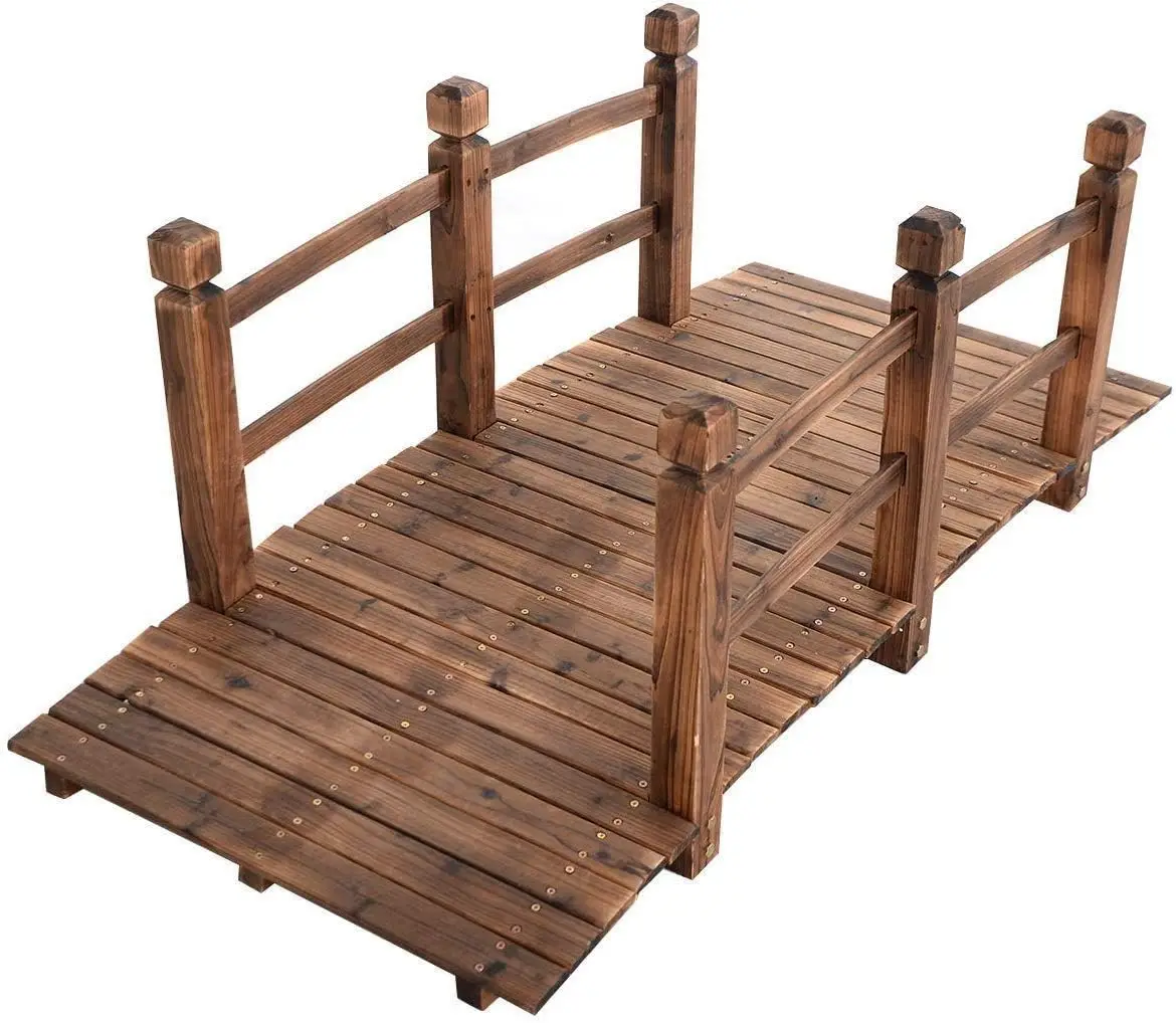 Holzbrücke, kleine Gartenbrücke aus Holz mit Geländer, Teichbrücke für die Garten-Hinterhof-Dekoration, 1,5 m