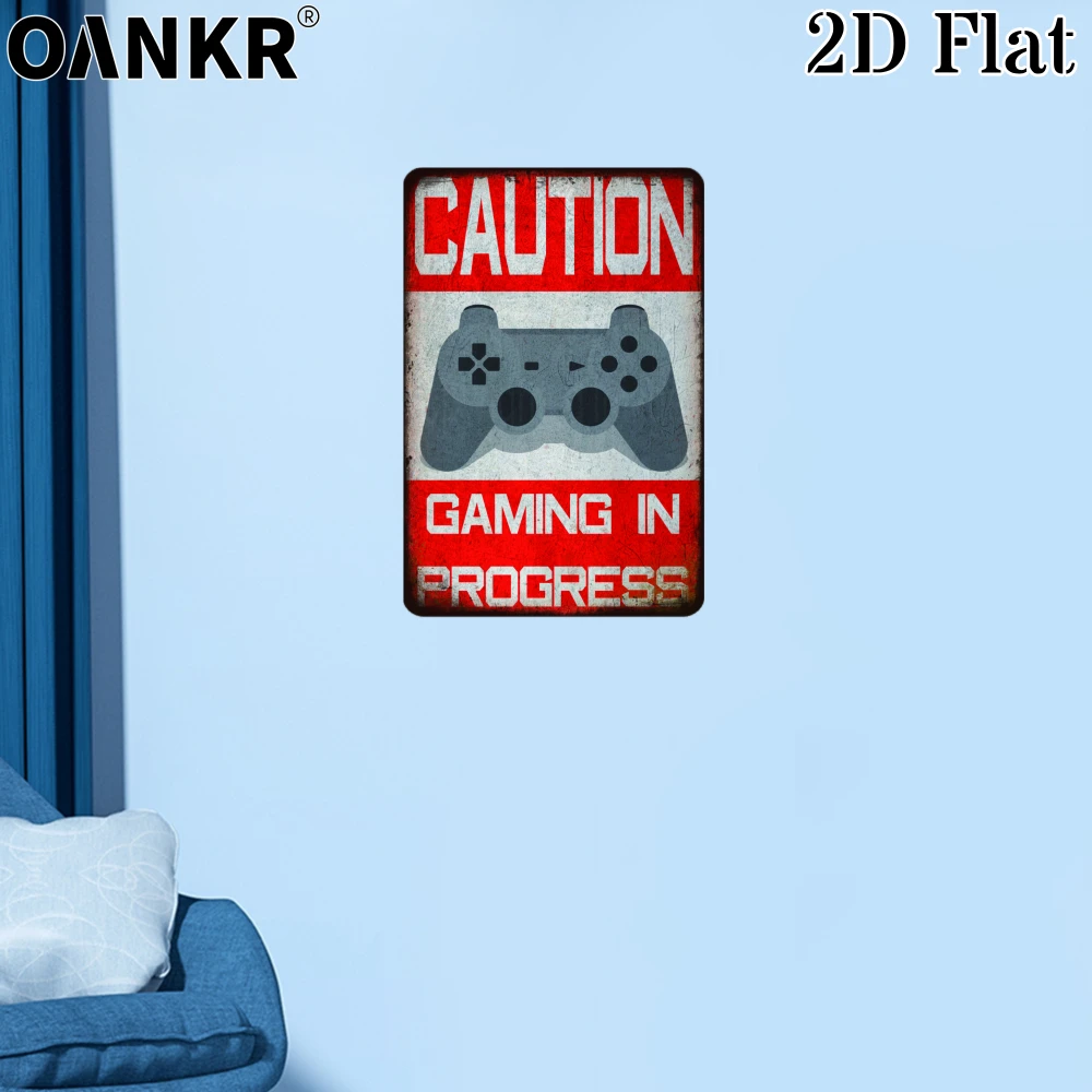 Vintage Warning Quote Metal Tin Sign, Caution Gaming In Progress Retro Game Controller Wall Art Decor Plaque for Gamer Bedroom