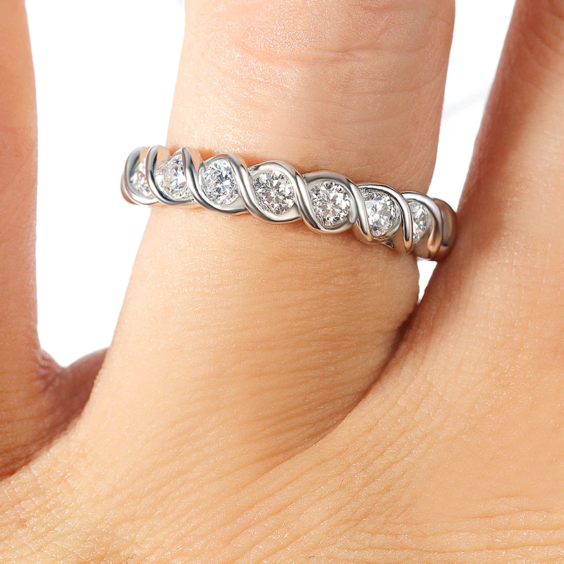 3mm Full Moissanite Eternity Band Plated 18K White Gold D VVS1 Lab Diamond 925 Sterling Silver Waterproof Wedding Ring for Women