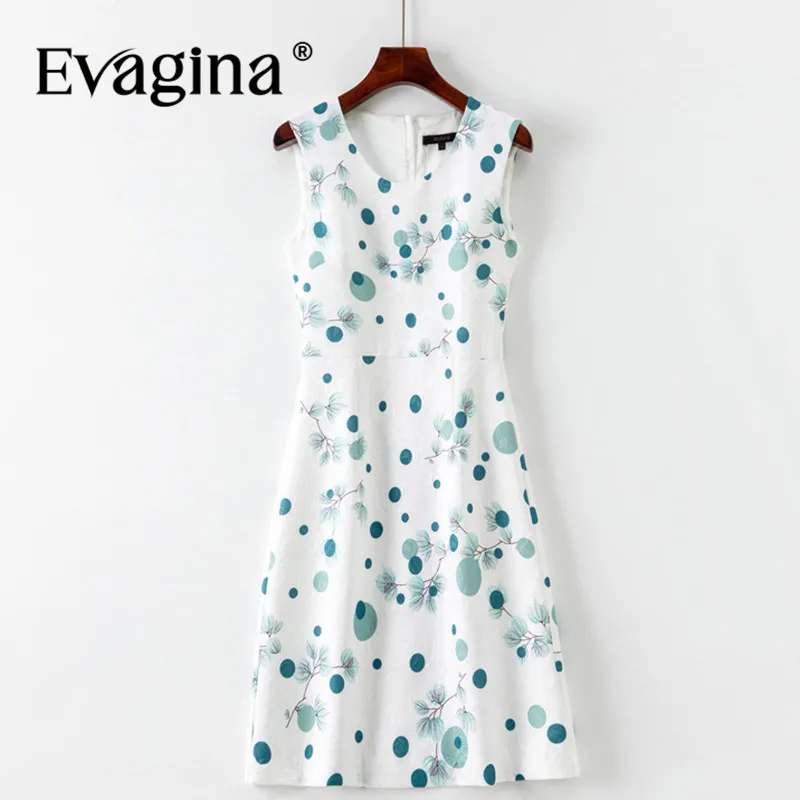 

Evagina Summer Women's A-Line Dress Sleeveless Jacquard Dot Print Elegant Gentle Style Party Dresses