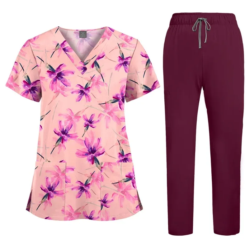 Uisex Printed V-neck Hand Wash Suit Set for Pediatric Clinics and Hospitals, Friendly Work Clothes for Doctors and Nurses
