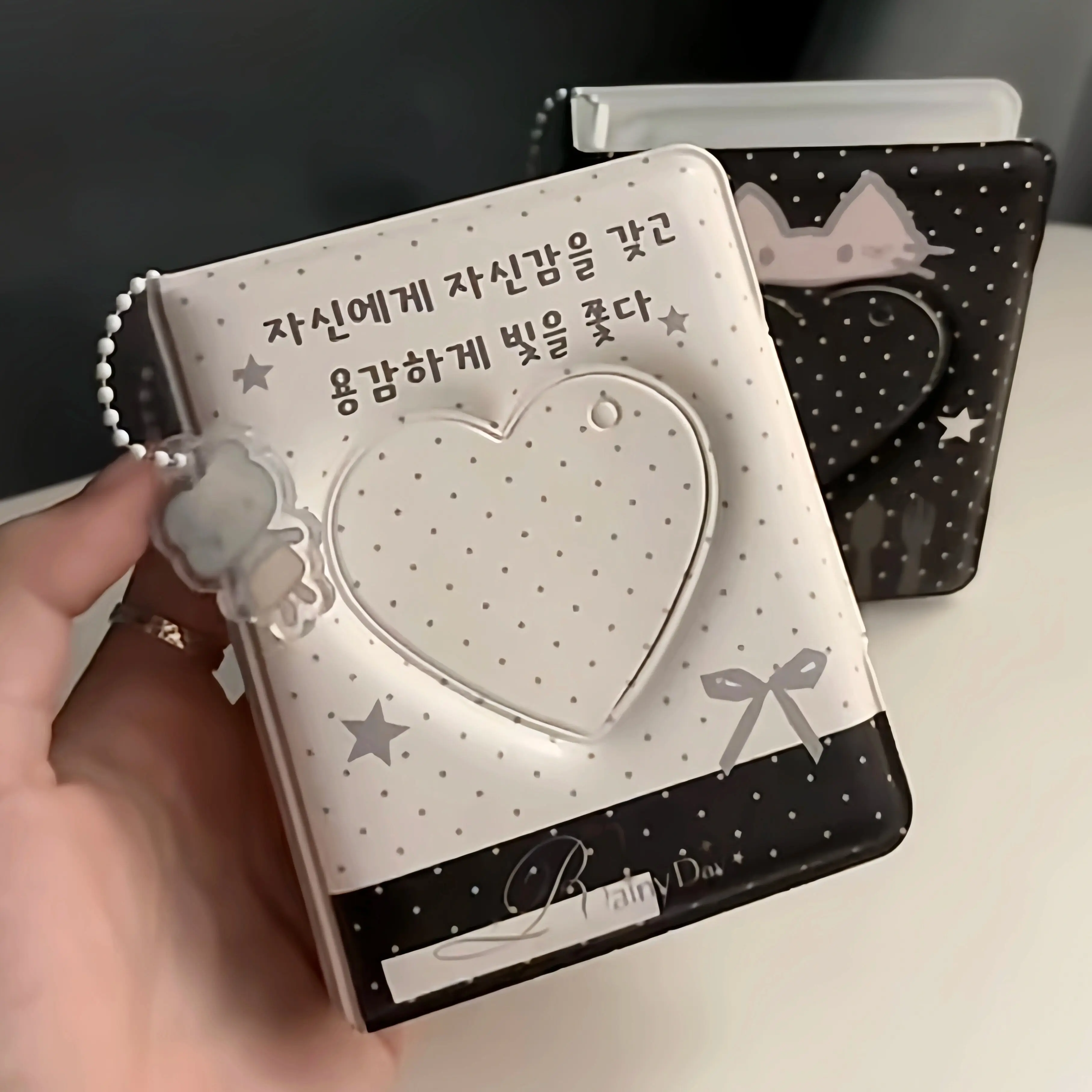 Cute Cat Heart Polka Dot 32-Pocket Photo Card Album, 1-Grid 3Inch Photocard Holder,  for Kpop Polaroid Photo Display Album