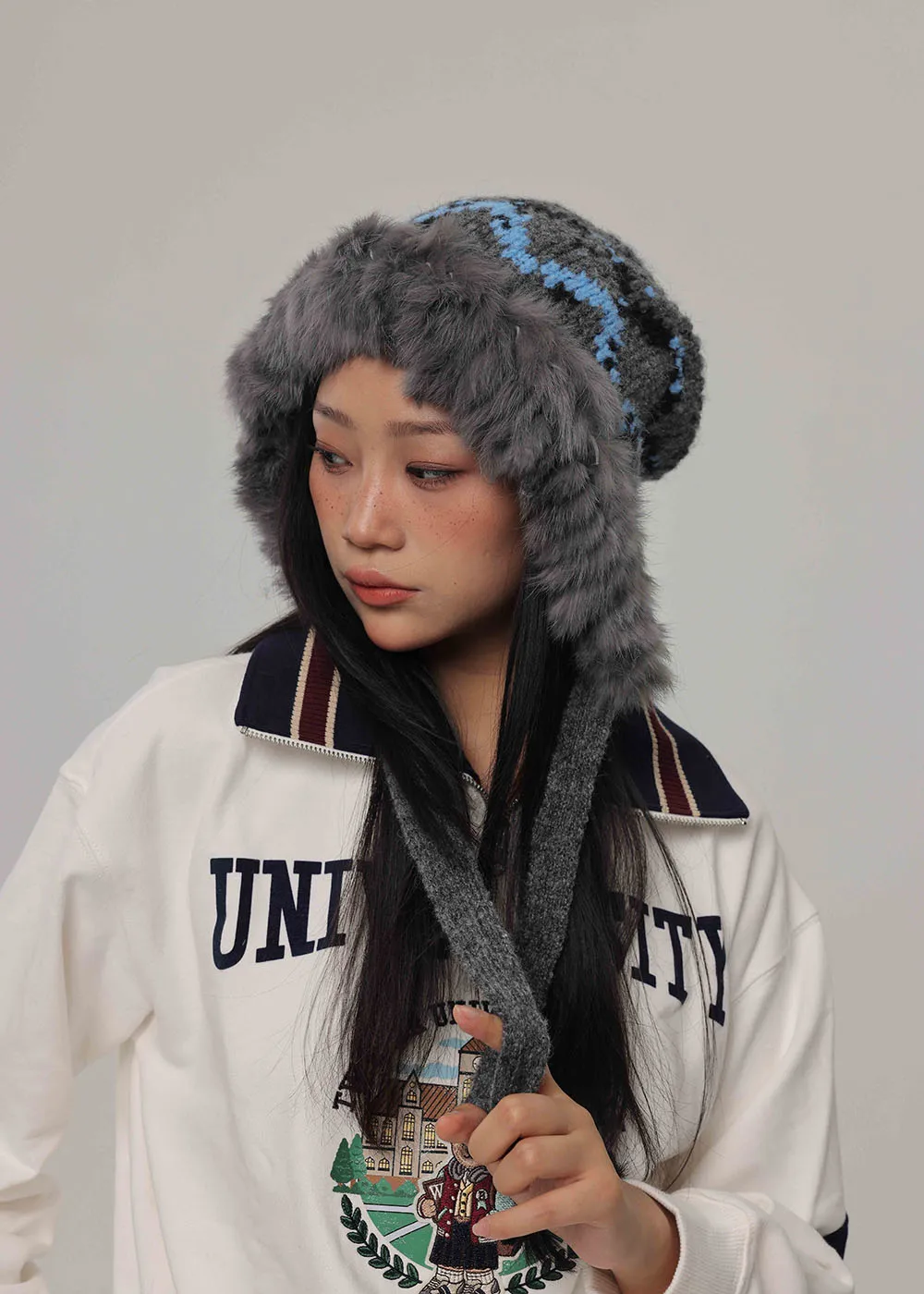 2024 أرنب الفراء الشتاء بالاكلافا القبعات للرجال والنساء للجنسين محبوك مقنعين قبعات في الهواء الطلق دفئا الرباط القبعات بيني قبعة #3