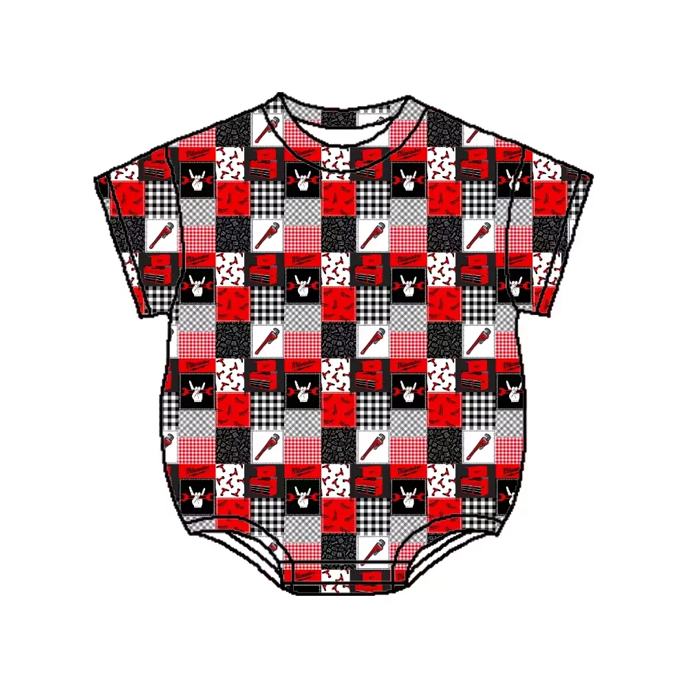 Boutique children's rompers crew neck short sleeves and shorts western cowboy print custom and wholesale
