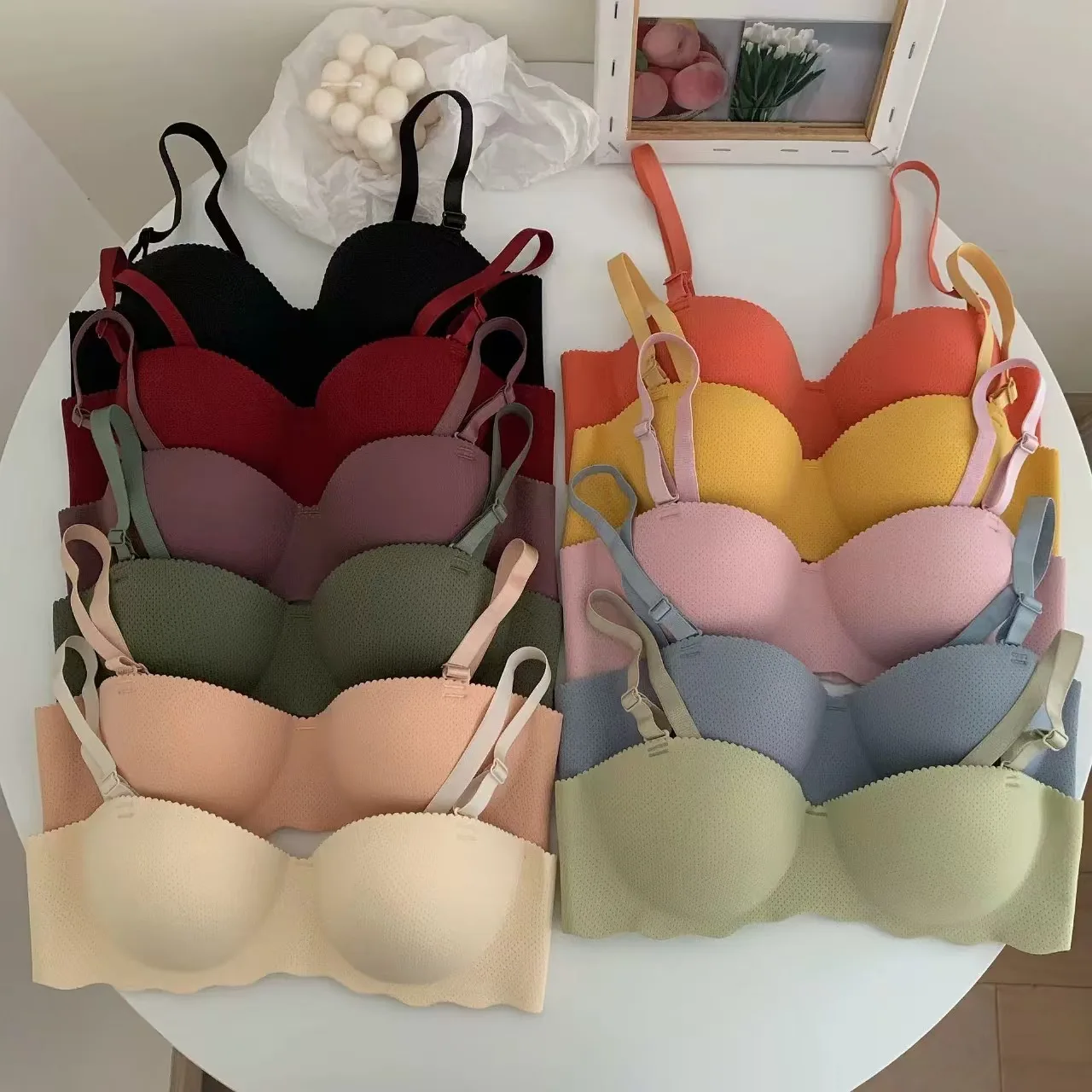 Female Gather Removable Shoulder Strap Solid Color Wireless Lingerie One-pieces Sexy Bras Push Up Seamless Underwear for Women