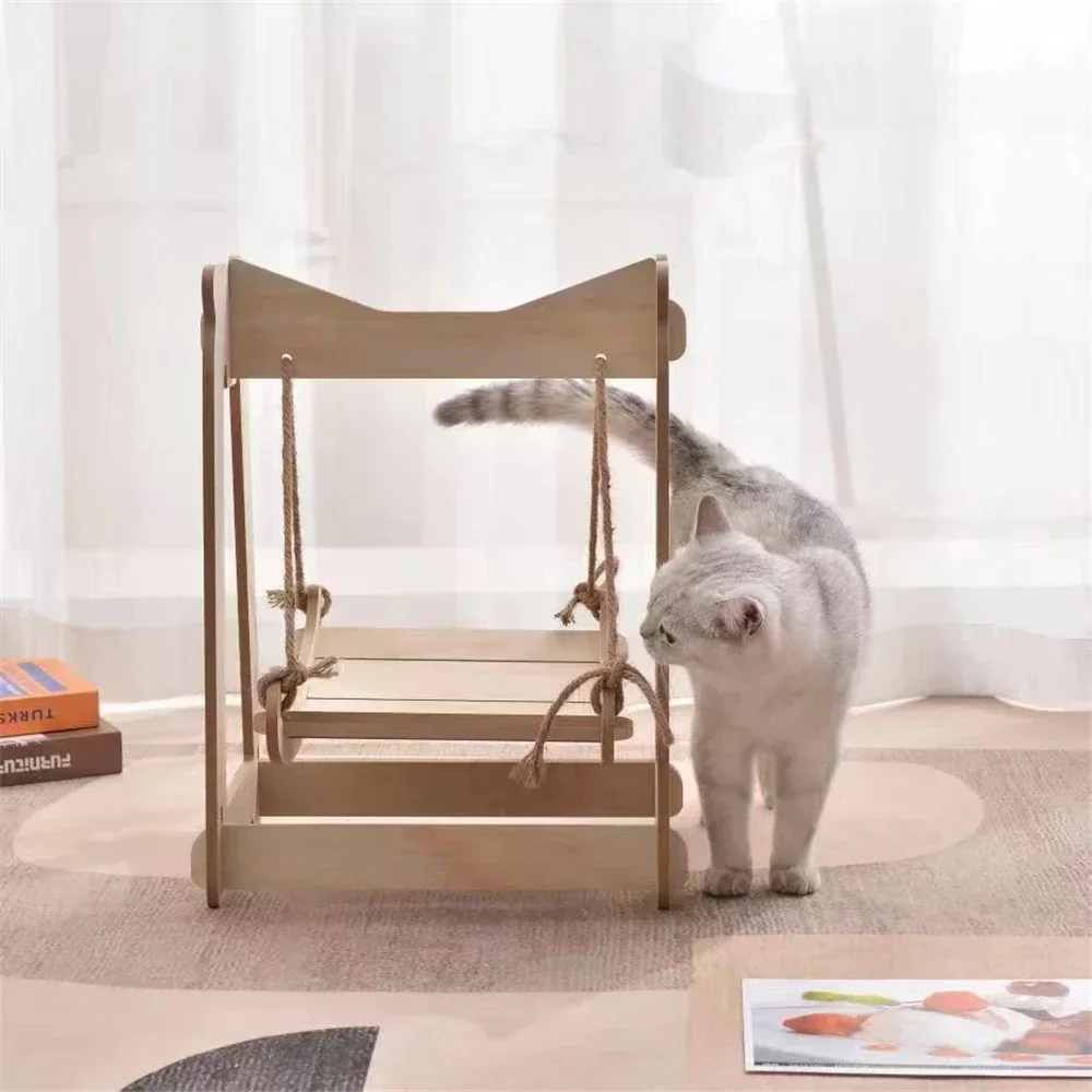 

Furniture Wooden Cat Sleeping Assemble Bed Frame Hanging Swing Elevated Small Pet Nest Little Cat Chair Wood Kitten Toy Supplies